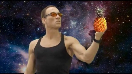 Jean Claude Van Damme interogates a pineapple in space